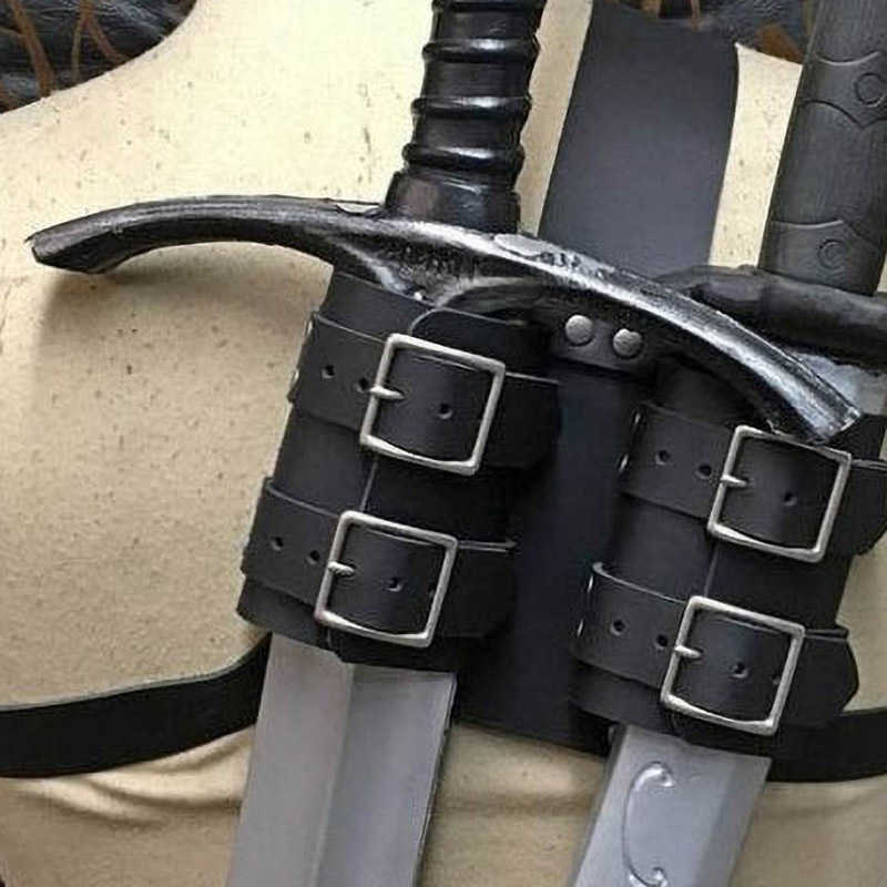 Medieval Witcher Double Back Scabbard For Sword Cutlass Holder Viking Pirate Warrior Leather Sheath Holster Cosplay Larp Costume Y0913