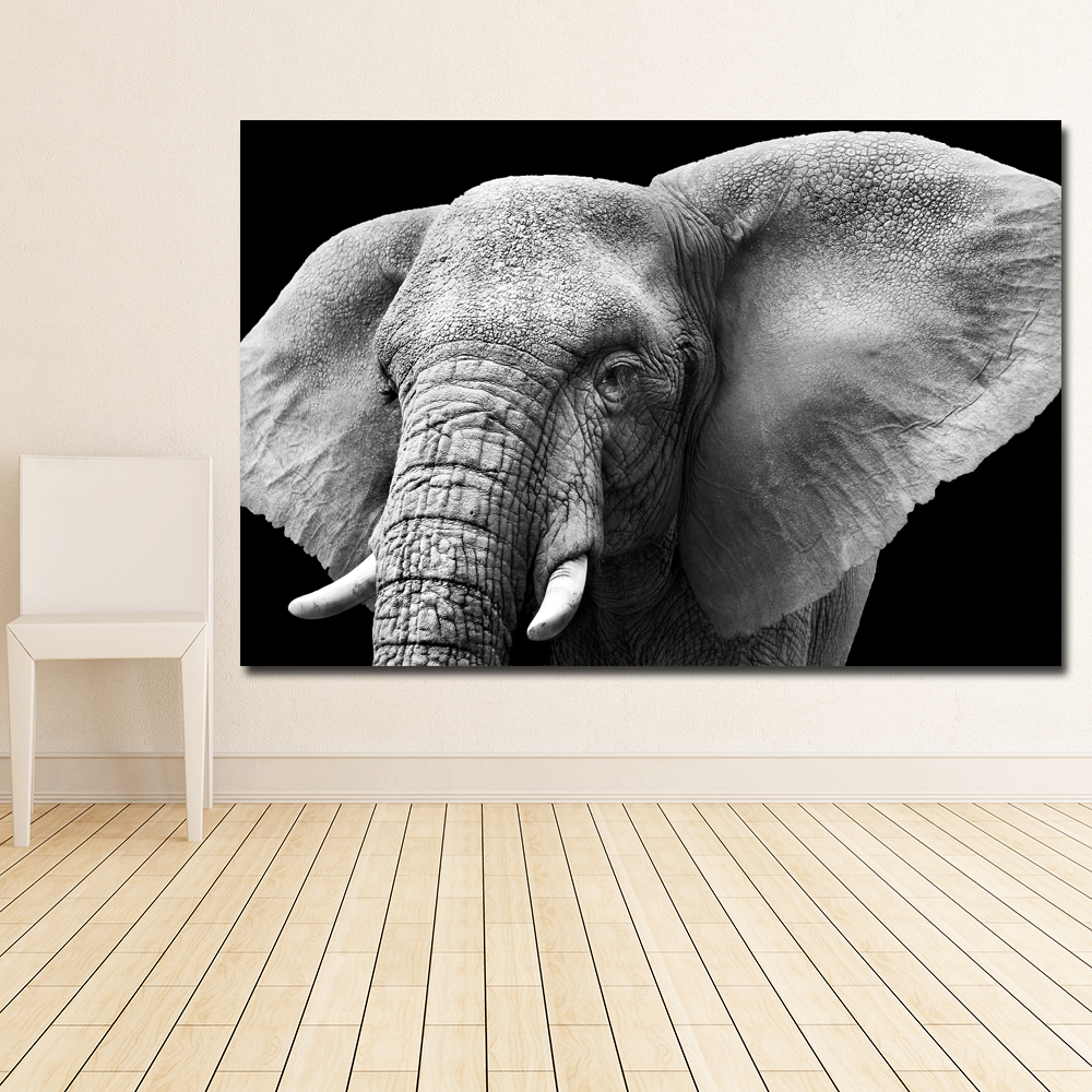 Art Black White Elephant print Painting on canvas Art Canvas Printing Decoration For Living Room Animal Picture Wall