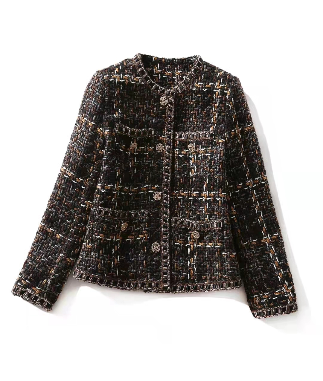 European and American women' clothing winter 2022 new Long sleeve single breasted button plaid tweed Short coat, Black
European and American women' clothing winter 2022 new Long sleeve single breasted button plaid tweed Short coat, Black
