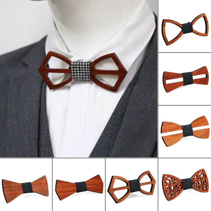 Men Handmade Wooden Bow Tie with Adjustable Strap for Anniversary Birthday Wedding XRQ88