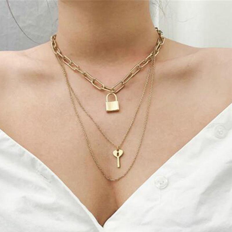 Pendant Necklaces Punk Exaggerated Thick Chain Lock Key Necklace Women Vintage Multilayer Geometric Clavicle Jewelry Kolye N1573
Pendant Necklaces Punk Exaggerated Thick Chain Lock Key Necklace Women Vintage Multilayer Geometric Clavicle Jewelry Kolye N1573