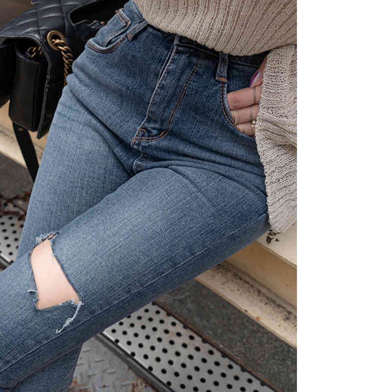 High Waist Elastic Skinny Jeans Women Denim Casual Plus Size Ripped for Pencil Pants Femme 10396 210518