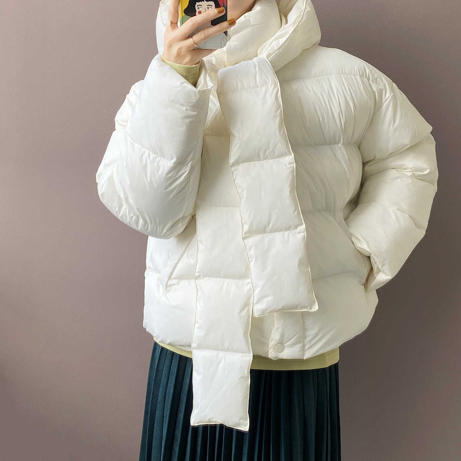 HXJJP Women Thickened Short Hooded Oversize Parkas Puffer Jackets Winter Long Sleeve Buttons Pockets Female Warm Coat 211013