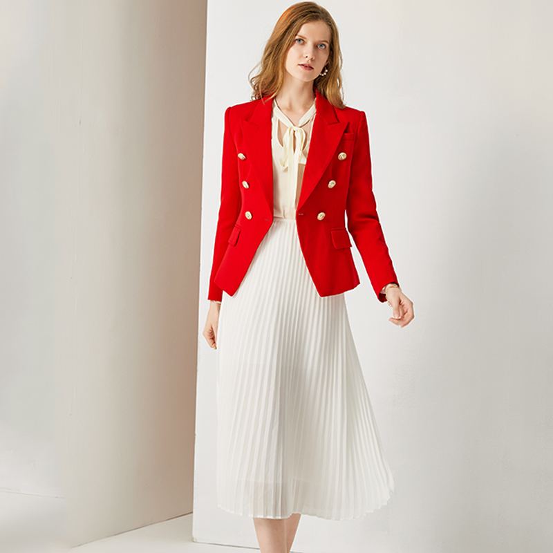 HarleyFashion European American Women Casual Blazer Double Breasted High Quality Plus Size Red Blazers 210330