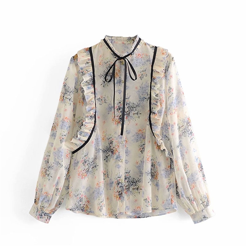 Blouse Women Retro Chiffon Ruffle Shirts Chic Floral Print Button Up Shirt Woman Long Sleeve Belt Streetwear 210628, As picture
Blouse Women Retro Chiffon Ruffle Shirts Chic Floral Print Button Up Shirt Woman Long Sleeve Belt Streetwear 210628, As picture