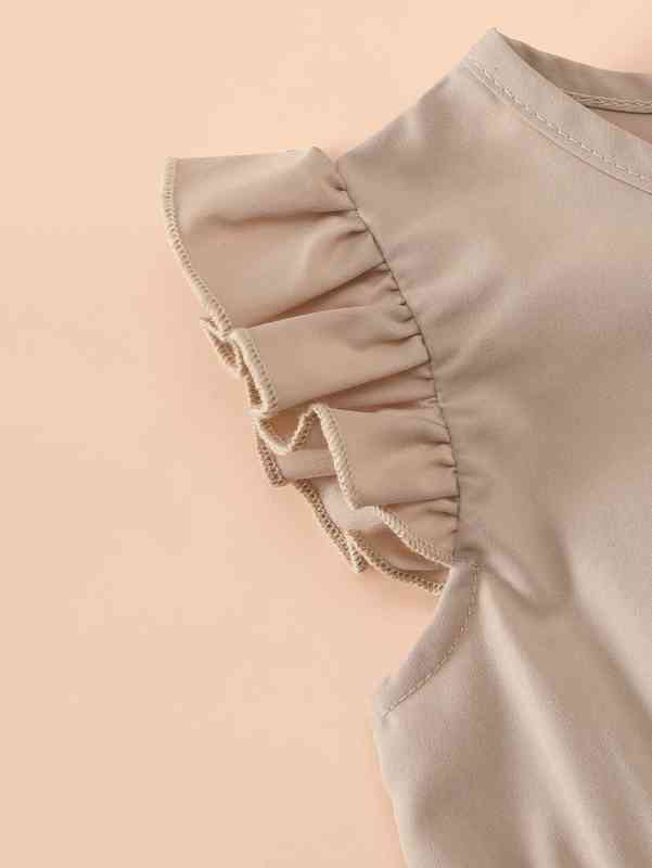 Baby Ruffle Trim Half Button Flap Detail Belted Romper SHE