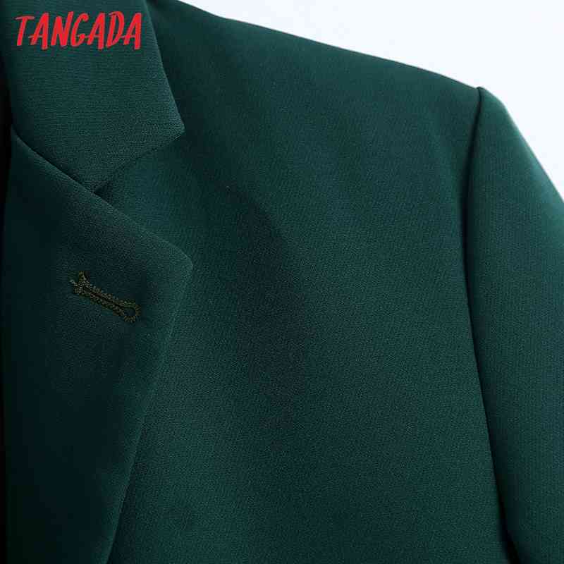 Women Office Wear Single Button Green Blazer Coat Vintage Long Sleeve Back Vents Female Outerwear Chic Veste BE413 210416