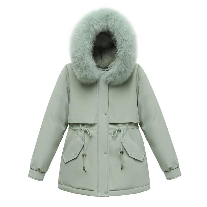 Womens Down Parkas Short Adjustable Waist Cotton Liner Parka Casual Warm Winter Jackets For Women Fur Collar Hooded Coat