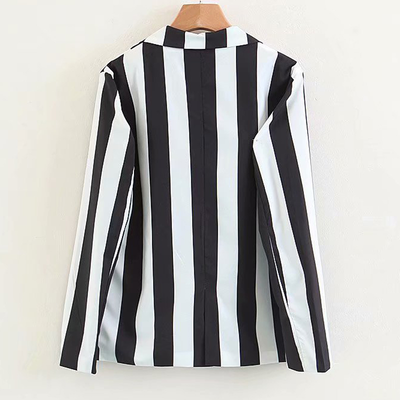 Striped Lapel Long Sleeve Coat: Professional Korean Style Jacket For Women