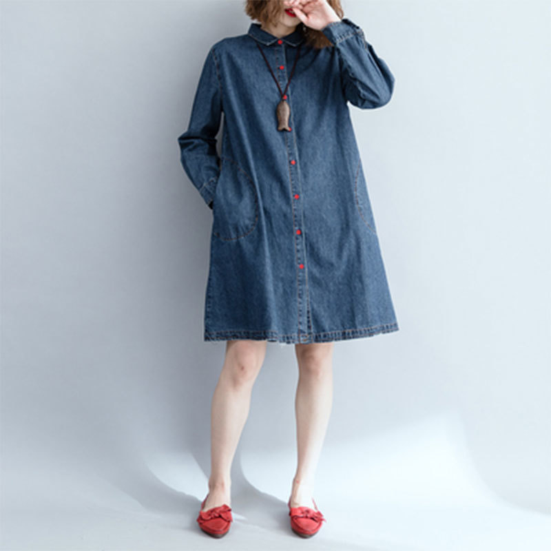 Arrival Autumn Korea Fashion Women Turn-down Collar Loose Denim Shirts All-matched Casual Long Blouses Big Size M585 210512