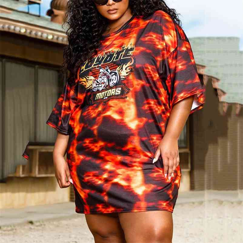 African 4xl 5xl Plus Size Dress Red Printed Pullovers Short Sleeve Loose Causal Evening Night Club Wear Cloth Dresses 210510