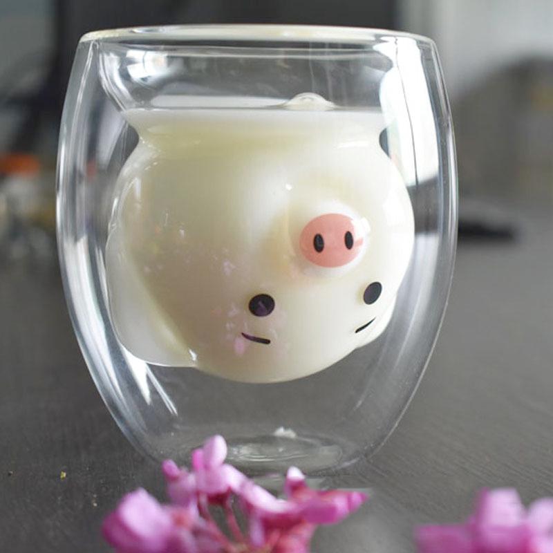 Mugs 250ML Cartoon Pig Double-layer Glass Cute Animal Coffee Mug Anti-scalding Milk Breakfast Cup Funny
Mugs 250ML Cartoon Pig Double-layer Glass Cute Animal Coffee Mug Anti-scalding Milk Breakfast Cup Funny