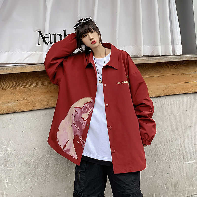 Hybskr Men's Oversized Jackets Streetwear Men Casual Loose Windbreaker Coats Autumn Men's Graphic Printed Jackets 210819