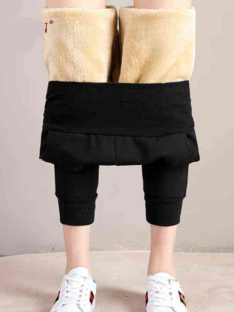 Women Winter Lamb Fur Cashmere Slim Pants Casual Warm Harem Thick Lined Fleece Sweatpants Trousers 5XL 211115