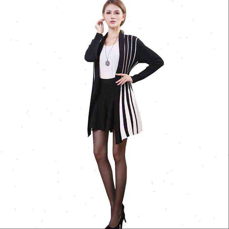 large size womens autumn sweater knitted cardigan shawl women striped long style sweaters coat female, White;black
large size womens autumn sweater knitted cardigan shawl women striped long style sweaters coat female, White;black