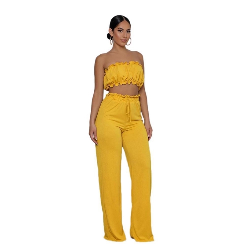 Pure Yellow Two Piece Outfits Women Matching Sets Vest Crop Top Wide Leg Pants Trousers Office Lady Casual Clothing Summer 210525
Pure Yellow Two Piece Outfits Women Matching Sets Vest Crop Top Wide Leg Pants Trousers Office Lady Casual Clothing Summer 210525
