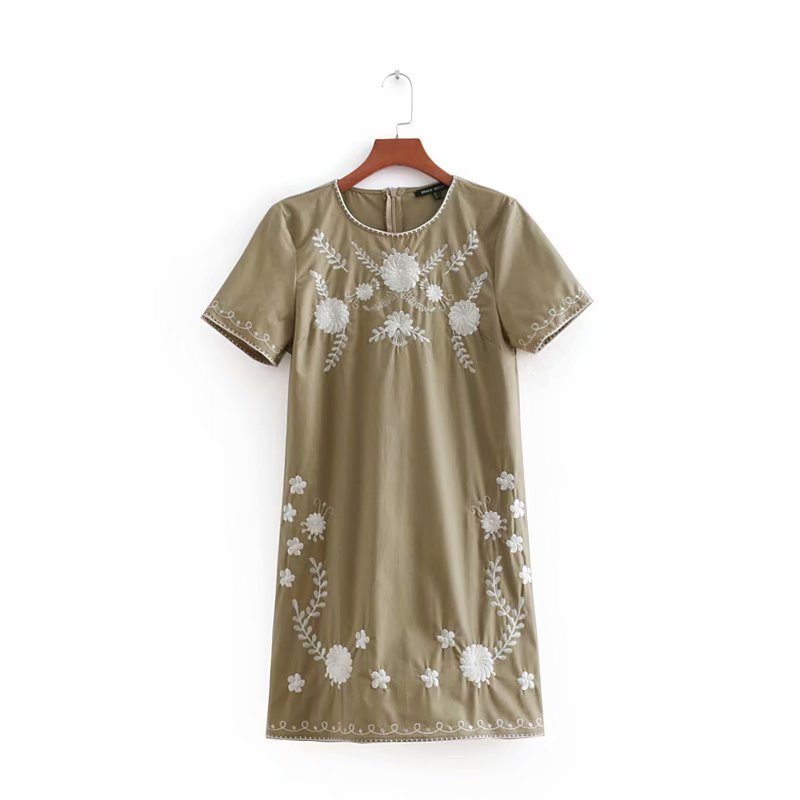 Casual Lady Floral Embroidery Mini Dress Fashion Women O Neck Short Sleeve Vestidos D1863 210430