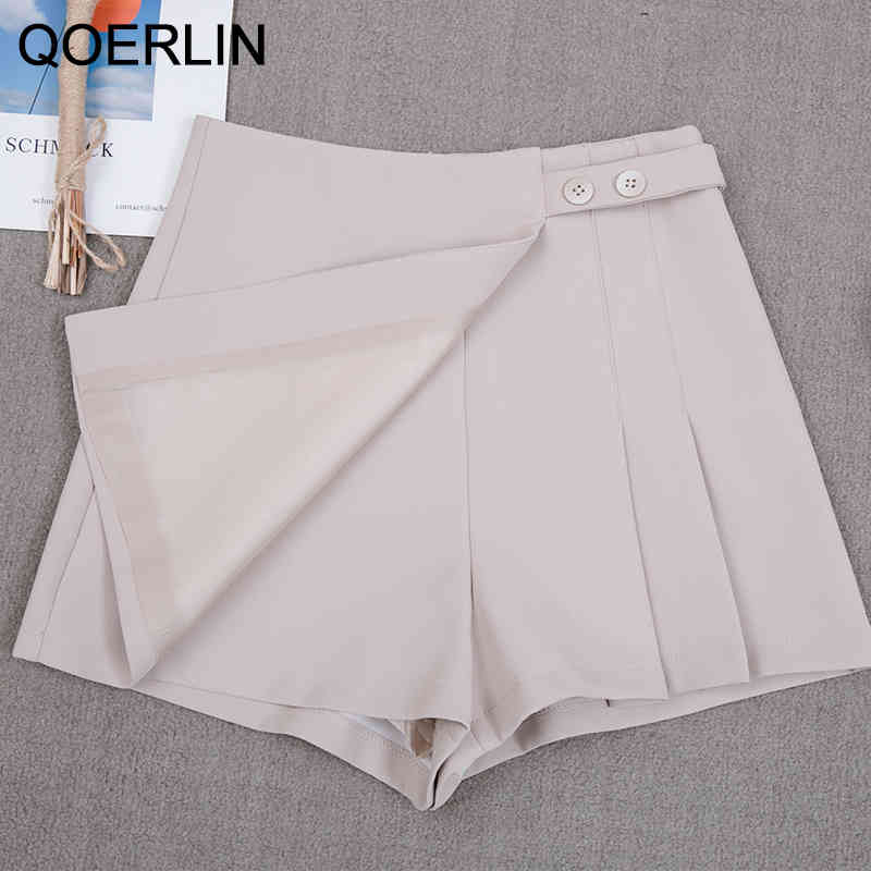 Summer Shorts Skirt Women Pleated Skirts Wide Leg Aline Shorts Students Elegant Irregular Shorts Skirts Mujer Black Skirts 210412