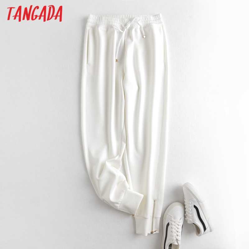 Tangada Fashion Woman White Pants Women Cargo High Waist Pants Loose Trousers Joggers Female Sweatpants 6D89 211006