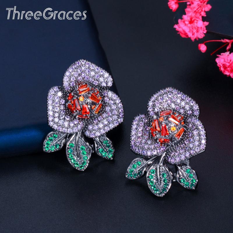 Dangle & Chandelier ThreeGraces Beautiful Flower Shape Purple Red CZ Crystal Black Gold Color Wedding Party Earrings For Women Jewelry ER598, Silver
Dangle & Chandelier ThreeGraces Beautiful Flower Shape Purple Red CZ Crystal Black Gold Color Wedding Party Earrings For Women Jewelry ER598, Silver