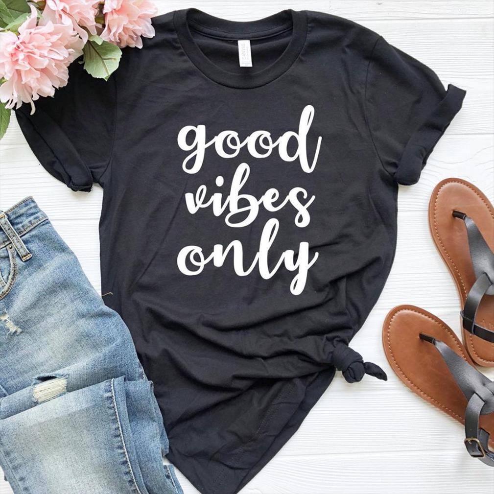 good vibes only and women men t shirts cotton womens casual funny lady yong girl tee 5 colors drop, White;black
good vibes only and women men t shirts cotton womens casual funny lady yong girl tee 5 colors drop, White;black
