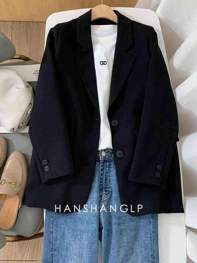 Solid Blue Black Color Long Sleeve Women Blazer Korean High Fashion Trendy Women Kacket Coat for Office Lady 211120