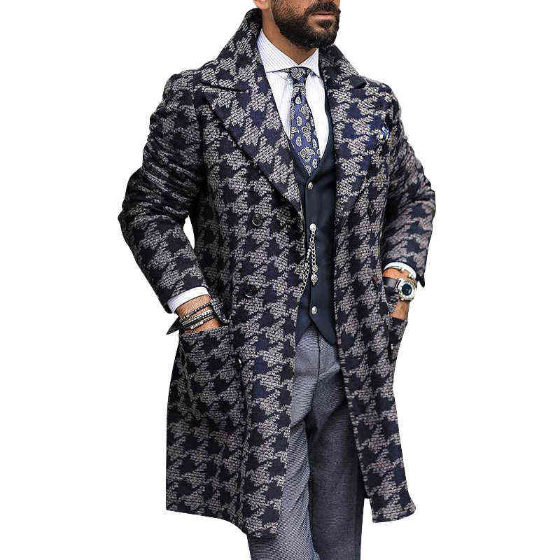 Autumn Winter Men Casual Coat Thicken Woolen Trench Coat Business Male Solid Classic Overcoat Medium Long Jackets Tops 211122