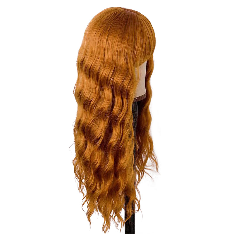 Wool coil curly long synthetic wig orange WoodFestival neat bnags wigs for women high temperature fiber hair cosplay
