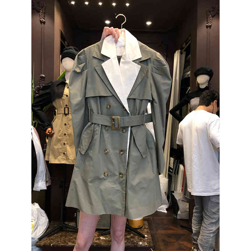 Nomikuma Autumn Women Jacket Korean Contrast Color Patchwork Elegant Coat Belt Slim Waist Double Breasted Jackets 6C681 210427