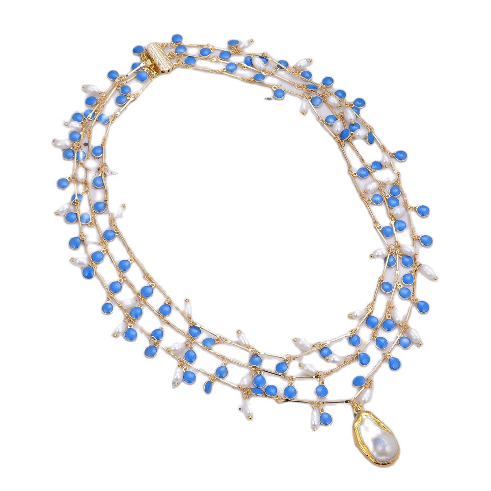 GuaiGuai Jewelry White Rice Natural Pearl Blue Enamel Chain Necklace Keshi Baroque Pearl Pendant Handmade For Women Real Gems Stone Lady Fashion Jewellery
GuaiGuai Jewelry White Rice Natural Pearl Blue Enamel Chain Necklace Keshi Baroque Pearl Pendant Handmade For Women Real Gems Stone Lady Fashion Jewellery