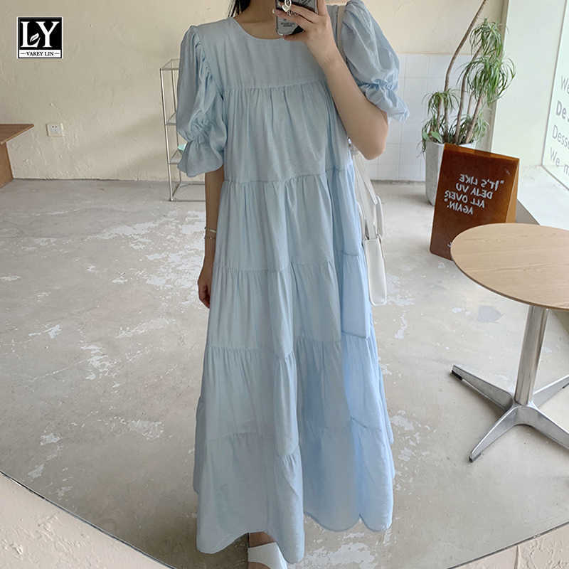 LY VAREY LIN Summer Women Casual O-neck Puff Sleeve Dresses Sweet Loose Lace Up Medium Length Female 210526, Sky blue
LY VAREY LIN Summer Women Casual O-neck Puff Sleeve Dresses Sweet Loose Lace Up Medium Length Female 210526, Sky blue