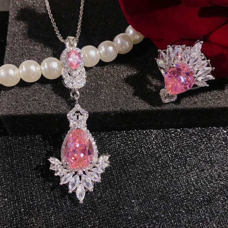 Earrings & Necklace Trendy Natural Pink Zircon White CZ 925 Sterling Silver Bridal Jewelry Sets For Women Wedding Pendants/Necklaces/Rings
Earrings & Necklace Trendy Natural Pink Zircon White CZ 925 Sterling Silver Bridal Jewelry Sets For Women Wedding Pendants/Necklaces/Rings
