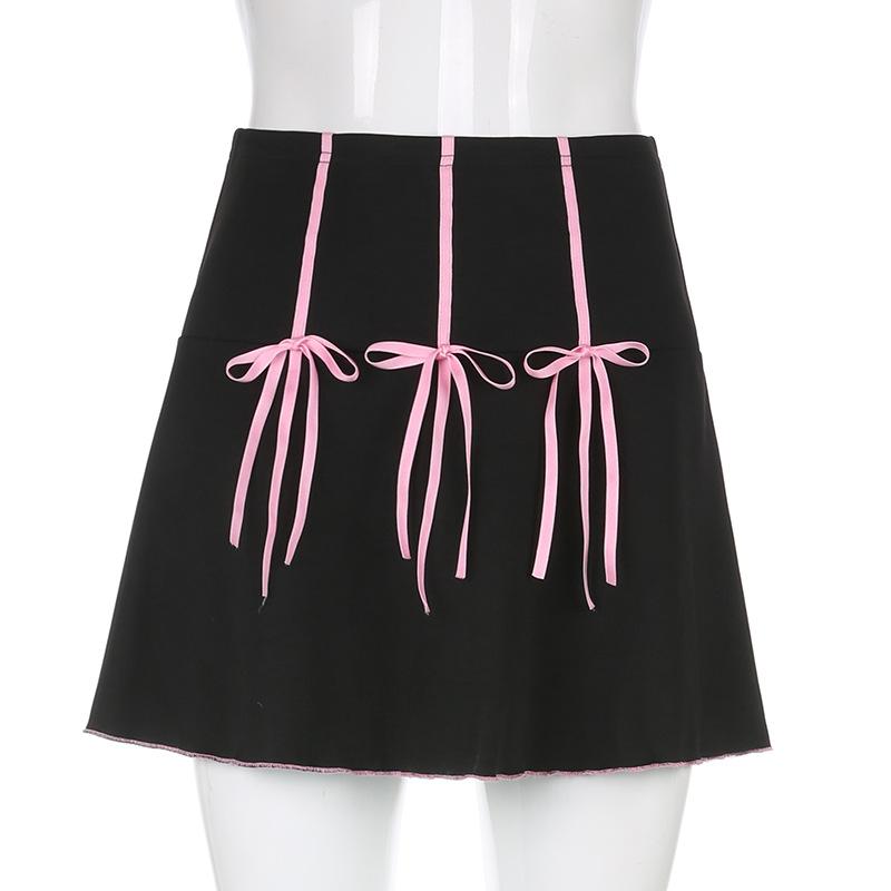 Harajuku Bow Punk Black Mini Skirts Womens Casual High Waisted Short Pleated Skirt Ladies Preppy Style Summer Fashion 2021 Gift
