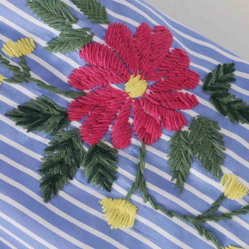 Fashion Women Flower embroidery stripe Sling large swing Dresses Summer style Casual sexy Dress Womens Clothing D952 210430Z