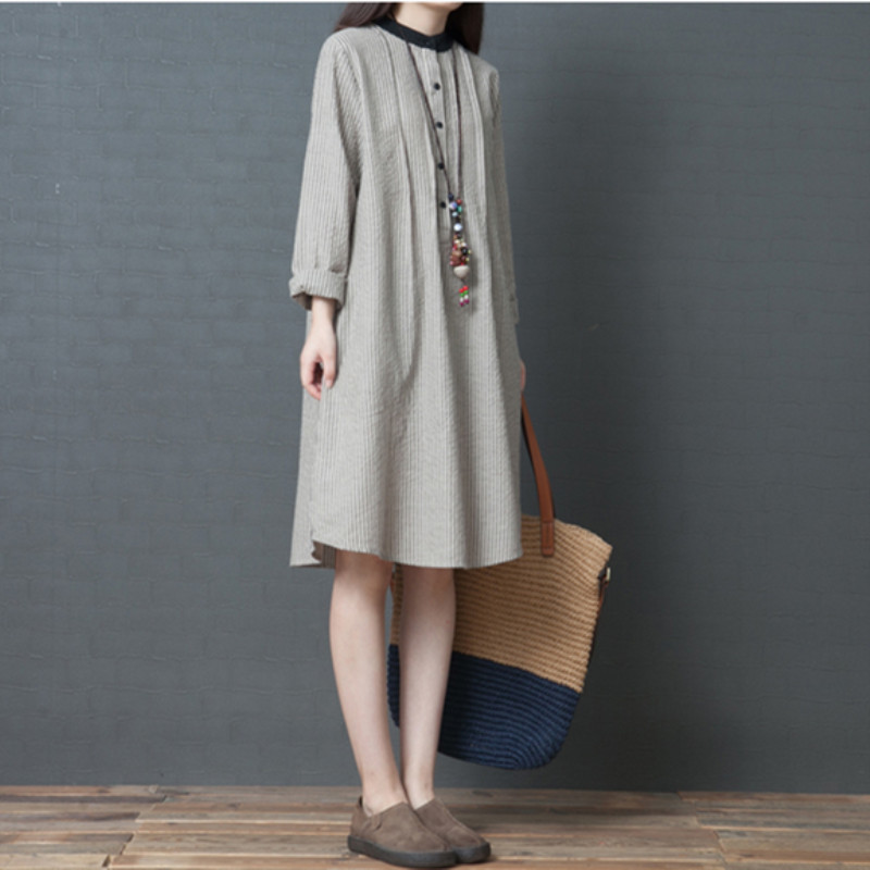 Johnature Foreign Korean Version Loose Plus Size Dress Spring Summer Casual Cotton Linen Striped Long Women Dress 210521, Brown
Johnature Foreign Korean Version Loose Plus Size Dress Spring Summer Casual Cotton Linen Striped Long Women Dress 210521, Brown