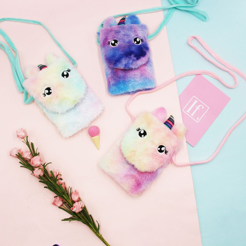 Children Toy Cartoon Rainbow Plush Shoulder Bag Gift Phone Coin Purse Educational Gadget for Kids Messenger Crossbody Organizer