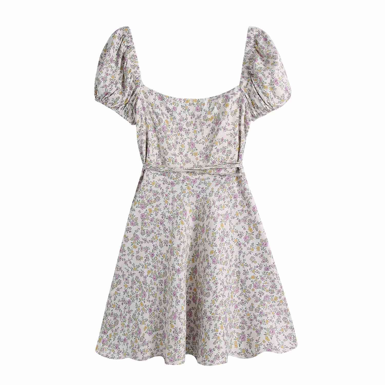 Women Printed Dress Sashes Short Sleeve V-Neck Above Knee Dresses Chic Lady Casual Fashion Clothes 210517