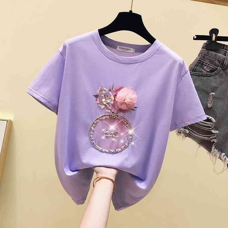 Casual Diamonds T Shirt Korean Clothing Short-sleeve T-shirt Female Shirts Women Clothes Top Tee Harajuku Tshirt 9443 50 210506