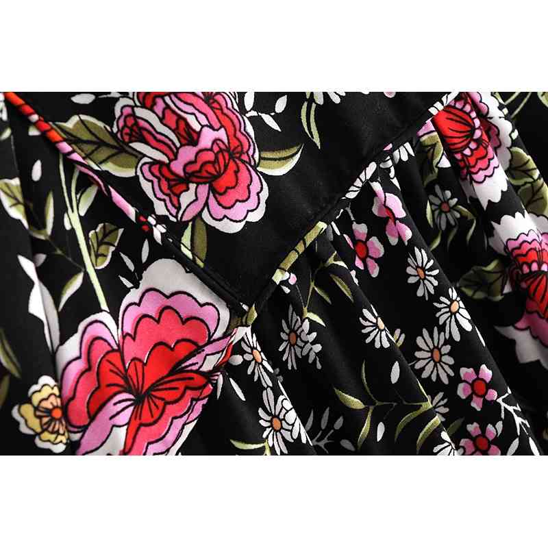 Holiday Bandage Lacing up Collar Contrast color Flower Print Dress BOHO Woman Long Sleeve Maxi Bohemian Dresses Beach 210429