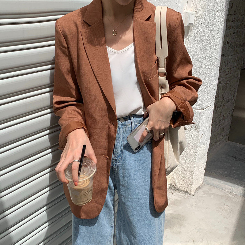 Women Streetwear Casual Elegant All Match Slender Large Size Gentle Feminine Office Lady Loose Blazers 210421