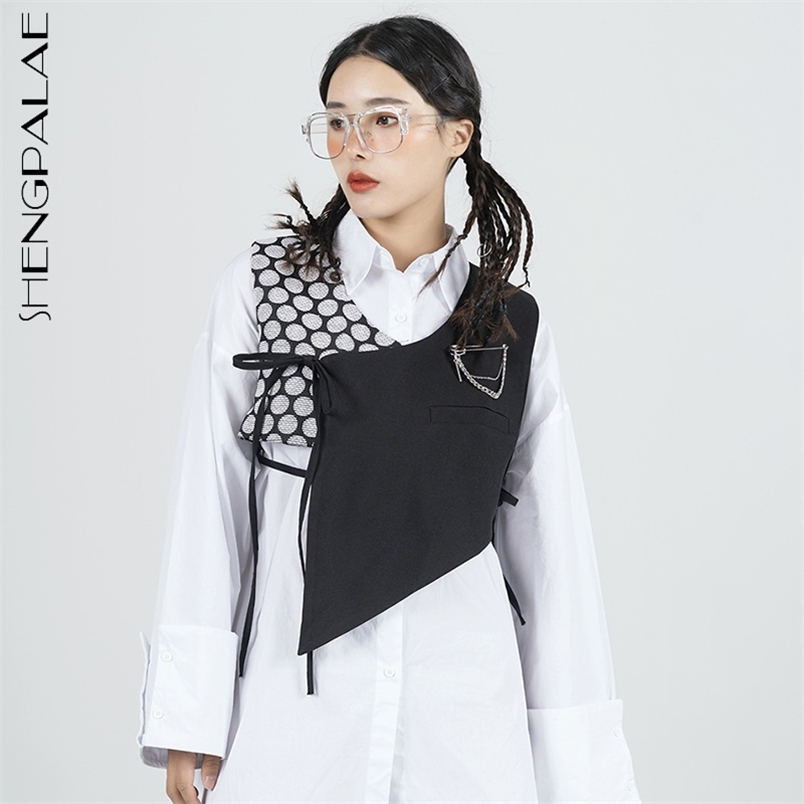 Personlaity Bandahe Waistcoat Women's Summer V-neck Dot Spliced Sleeveless Short Vest Female Tide 5E222 210427