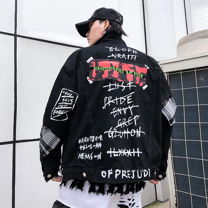 Men' Jackets 2021 Black Graffiti Denim Jacket Men With Patchs Letters Printed And Coats Autumn Winter Distressed Jeans
Men' Jackets 2021 Black Graffiti Denim Jacket Men With Patchs Letters Printed And Coats Autumn Winter Distressed Jeans
