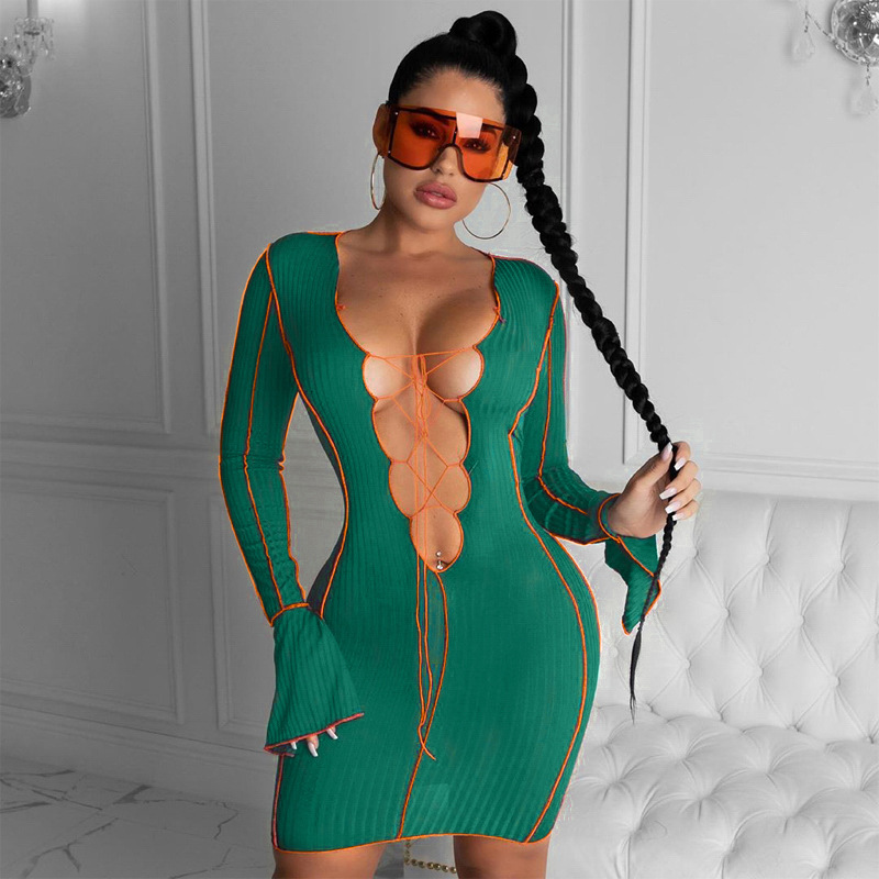 European and American Style 2021 Spring Womens Clothing New Sexy V-neck Lace up Bell Sleeve Sunken Stripe Dress Women plus Size Women Clothi, Red
European and American Style 2021 Spring Womens Clothing New Sexy V-neck Lace up Bell Sleeve Sunken Stripe Dress Women plus Size Women Clothi, Red