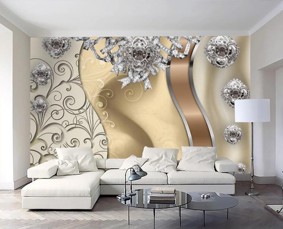 Custom wallpaper large 3d mural European golden lace jewelry flower TV background wall papers home decor 3d wallpaper