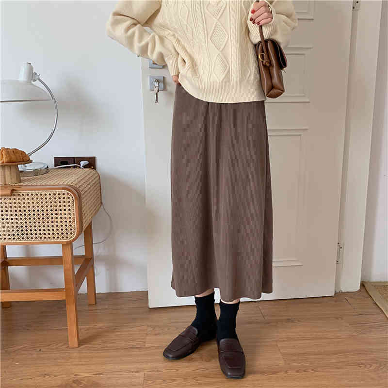 OL Minimalist Elegant Women High Waist Vintage Fashion Maxi Skirt Autumn Winter Work Wear Solid Long Skirts Womens 210421