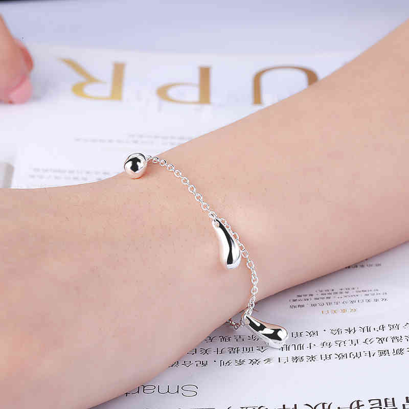 Charm 100% 925 Sterling Silver Water Droplets Bracelet Necklace Earrings Ring Jewelry Set for Women Fashion Party Christmas Gift