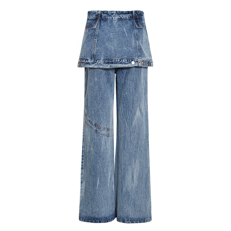 Casual Irregular Patchwork Jeans For Female High Waist Wide Leg Tie Dye Pants Clothing Fashion 210521