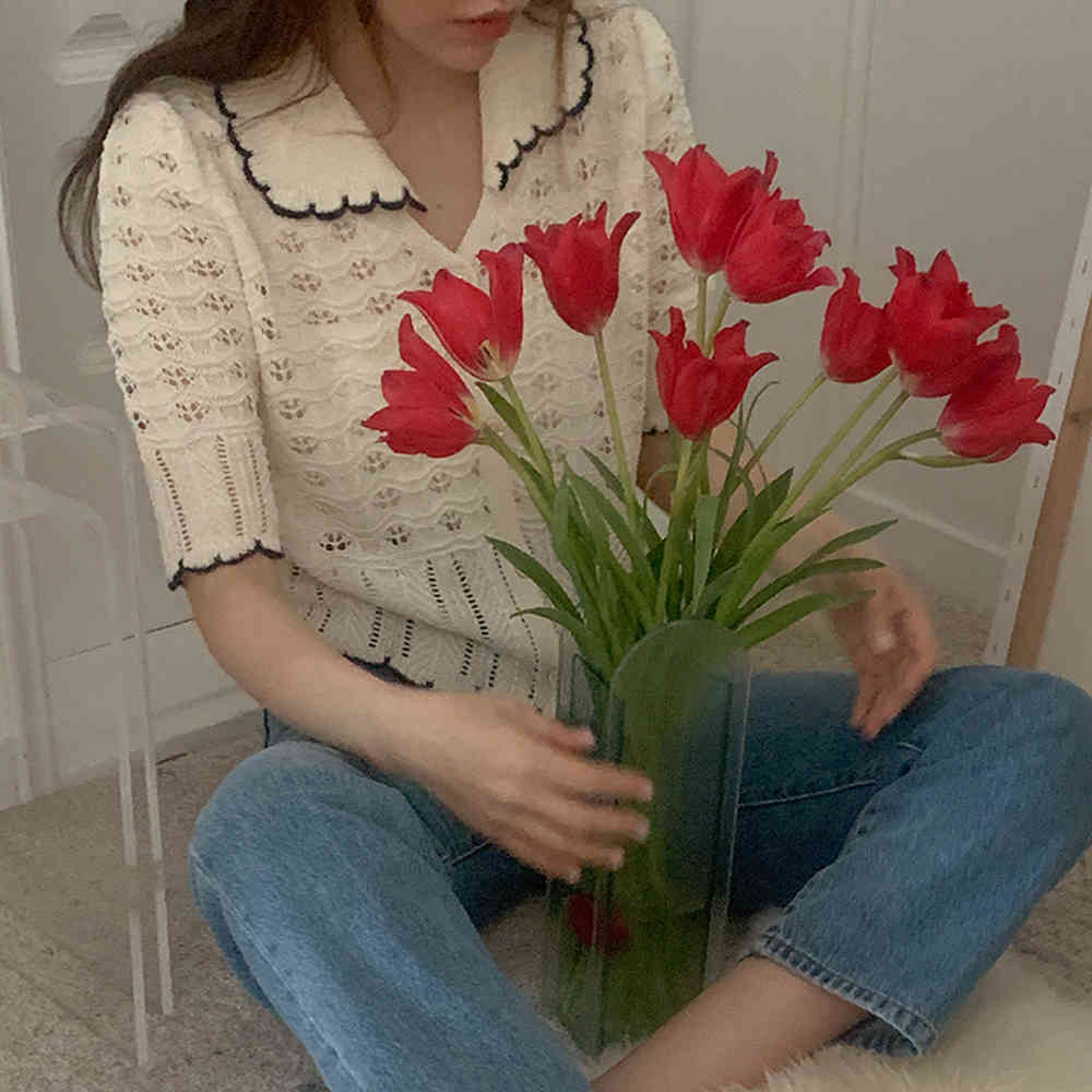 Comelsexy Summer Casual Knitted Tops Short Sleeves Cardigans Loose Women Fashion Femme Prom Outwear High Waist Sweaters 210515