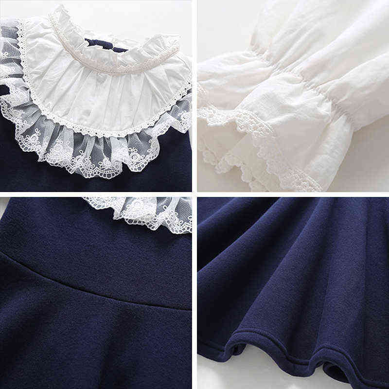Bear Leader School New Girls Clothing Dress Baby Casual Dress Kids Patchwork Fall Clothes Children Long Sleeve Dress Blue White AA220302