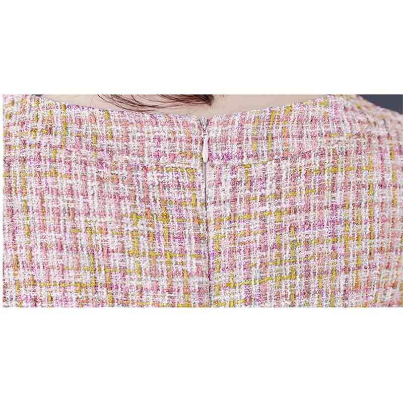 Fashion Autumn And Winter Pink Dresses Robe For Women Long-Sleeved Tweed Woolen Party Dress Vestidos 210520